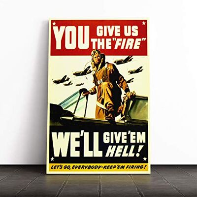 Big Box Art We'll Give em Hell War Poster Canvas Print Gallery Wrapped 30mm Frame Wall Art 24x16 inches Ready to Hang Modern Picture Living Room Bedroom Lounge Office Big Box Art We'll Give em Hell War Poster Canvas Print Gallery Wrapped 30mm Frame Wall Art 24x16 inches Ready to Hang Modern Picture Living Room Bedroom Lounge Office