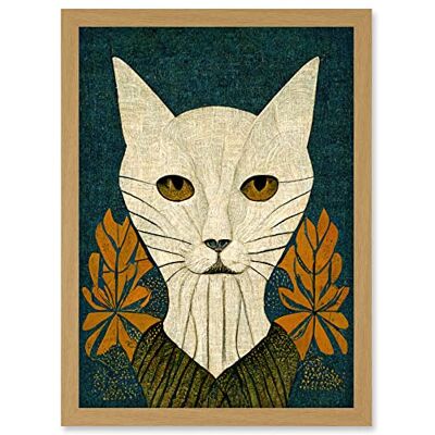 Doppelganger33 LTD Elegant Cat Illustration William Morris Style Teal Mustard Artwork Framed A3 Wall Art Print Doppelganger33 LTD Elegant Cat Illustration William Morris Style Teal Mustard Artwork Framed A3 Wall Art Print