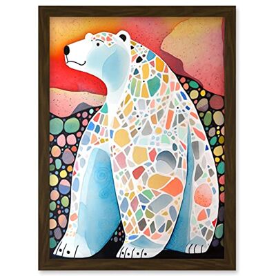 Artery8 - Polar Bear Mosaic Folk Art - Brown - A4 - Framed Wall Art Print Artery8 - Polar Bear Mosaic Folk Art - Brown - A4 - Framed Wall Art Print