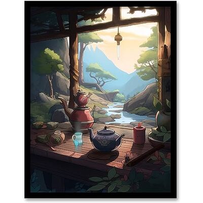 Artery8 Tranquil Tea Ceremony in Nature Painting Japanese Hospitality Traditional Customs at Sunrise in Forest River Landscape Artwork Framed Wall Art Print 18X24 Inch Artery8 Tranquil Tea Ceremony in Nature Painting Japanese Hospitality Traditional Customs at Sunrise in Forest River Landscape Artwork Framed Wall Art Print 18X24 Inch