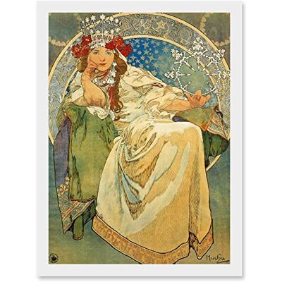 Artery8 - Mucha 1911 Hyacinth - White - A4 - Art Print Artery8 - Mucha 1911 Hyacinth - White - A4 - Art Print
