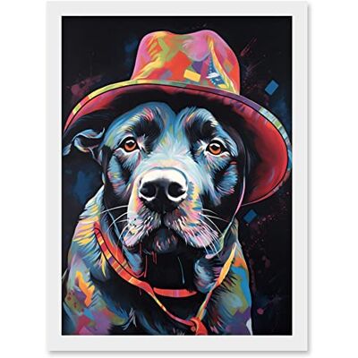 Artery8 - Pit Bull Terrier - Red Cowboy Hat - Wall Art Artery8 - Pit Bull Terrier - Red Cowboy Hat - Wall Art