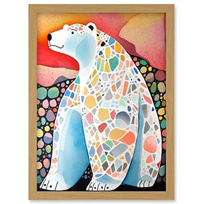 Artery8 - Polar Bear With Mosaic Pattern - A4 - Framed - Wall Art Artery8 - Polar Bear With Mosaic Pattern - A4 - Framed - Wall Art