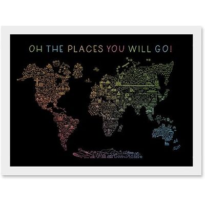 Artery8 World Travel Landmark Line Map Oh The Places You Will Go! Rainbow Black Artwork Framed A3 Wall Art Print Artery8 World Travel Landmark Line Map Oh The Places You Will Go! Rainbow Black Artwork Framed A3 Wall Art Print