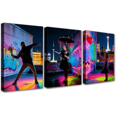 PIGPIGFLY Banksy Canvas Wall Art Triptych: Framed Flower Thrower, Girl with Balloon & Nola Paintings Large Wall Art for Living Room,Street art Graffiti,Bedroom Mural (30x40cm Wood Frame) PIGPIGFLY Banksy Canvas Wall Art Triptych: Framed Flower Thrower, Girl with Balloon & Nola Paintings Large Wall Art for Living Room,Street art Graffiti,Bedroom Mural (30x40cm Wood Frame)