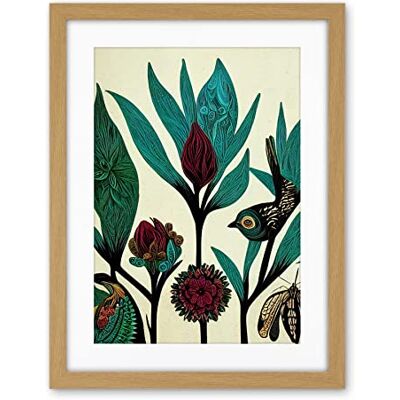 Wee Blue Coo Abstract Folk Art Leaves Flowers Birds Vintage Style Green Burgundy Cream Black Artwork Framed Wall Art Print 18X24 Inch Wee Blue Coo Abstract Folk Art Leaves Flowers Birds Vintage Style Green Burgundy Cream Black Artwork Framed Wall Art Print 18X24 Inch