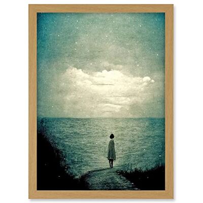 Doppelganger33 LTD Looking Out To Sea Dreamscape Lone Woman Dusk Calm Elegant Panting Artwork Framed A3 Wall Art Print Doppelganger33 LTD Looking Out To Sea Dreamscape Lone Woman Dusk Calm Elegant Panting Artwork Framed A3 Wall Art Print