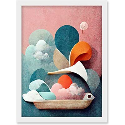 Doppelganger33 LTD Modern Boho Abstract Ship In Sky Clouds In Pastel Colours Toilet Artwork Framed A3 Wall Art Print Doppelganger33 LTD Modern Boho Abstract Ship In Sky Clouds In Pastel Colours Toilet Artwork Framed A3 Wall Art Print