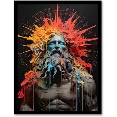 Artery8 Zeus God of Thunder Greek Mythology Conceptual Artwork Orange Pink Blue on Black Olympus God Crown Halo Mixed Media Artwork Framed Wall Art Print 18X24 Inch Artery8 Zeus God of Thunder Greek Mythology Conceptual Artwork Orange Pink Blue on Black Olympus God Crown Halo Mixed Media Artwork Framed Wall Art Print 18X24 Inch