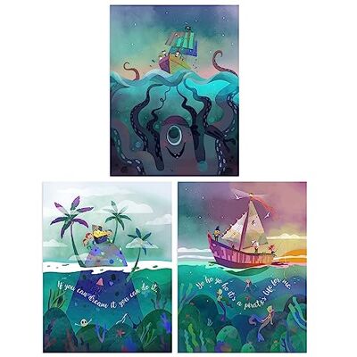Wee Blue Coo - Pack of 3 Wall Art - Nautical - Unframed Wee Blue Coo - Pack of 3 Wall Art - Nautical - Unframed