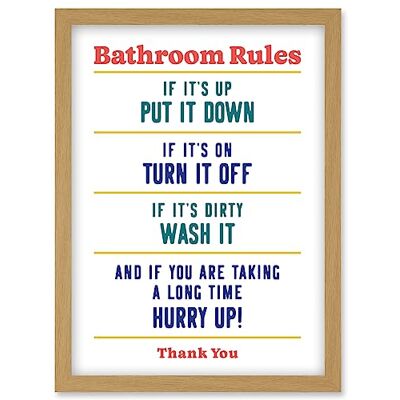 Artery8 - Bathroom Rules - A4 - light oak - Wall art Artery8 - Bathroom Rules - A4 - light oak - Wall art