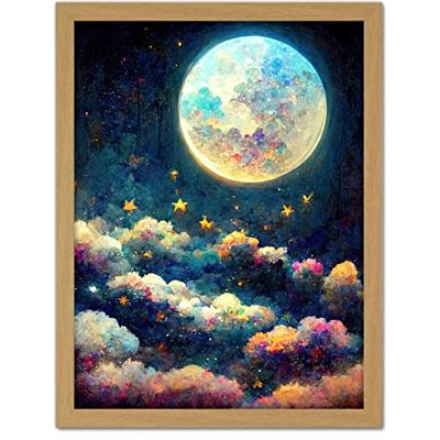 Doppelganger33 LTD Dreamy Night Sky Moon Stars Colourful Clouds Kids Cute Artwork Framed Wall Art Print 18X24 Inch Doppelganger33 LTD Dreamy Night Sky Moon Stars Colourful Clouds Kids Cute Artwork Framed Wall Art Print 18X24 Inch