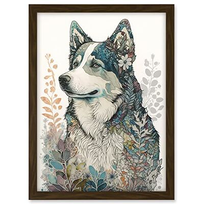 Artery8 Siberian Husky Dog Nature Spirit Animal Modern Multicoloured Illustration Artwork Framed A3 Wall Art Print Artery8 Siberian Husky Dog Nature Spirit Animal Modern Multicoloured Illustration Artwork Framed A3 Wall Art Print