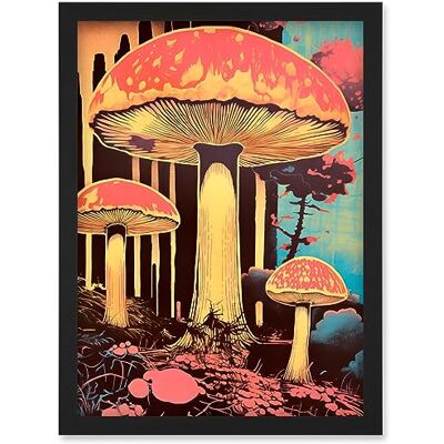 Artery8 Red Mushroom Fungi Pink Blue Bright Psychedelic Nature Kitchen Artwork Framed Wall Art Print A4 Artery8 Red Mushroom Fungi Pink Blue Bright Psychedelic Nature Kitchen Artwork Framed Wall Art Print A4