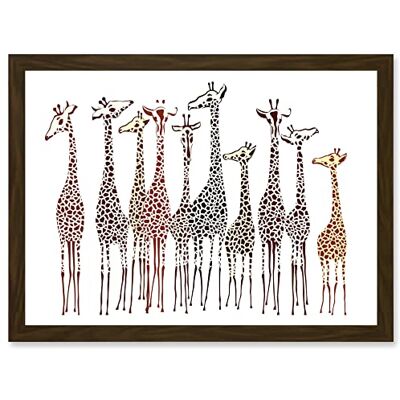 Artery8 - Giraffes Illustration A4 - Framed - Brown - Wall Art Print Artery8 - Giraffes Illustration A4 - Framed - Brown - Wall Art Print
