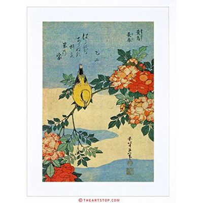 Wee Blue Coo Painting Animals Bird Yellow Finch Flowers Japanese Japan Framed Wall Art Print Wee Blue Coo Painting Animals Bird Yellow Finch Flowers Japanese Japan Framed Wall Art Print