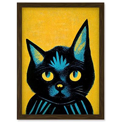 Artery8 - Quirky Black Cat - Yellow - Framed Wall Art Artery8 - Quirky Black Cat - Yellow - Framed Wall Art