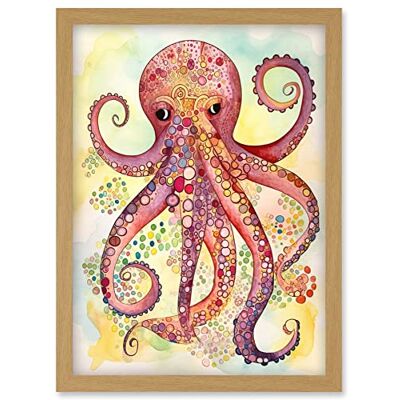 Artery8 - Octopus Portrait - Bright Folk Art - Watercolour - Wall Art Print Artery8 - Octopus Portrait - Bright Folk Art - Watercolour - Wall Art Print