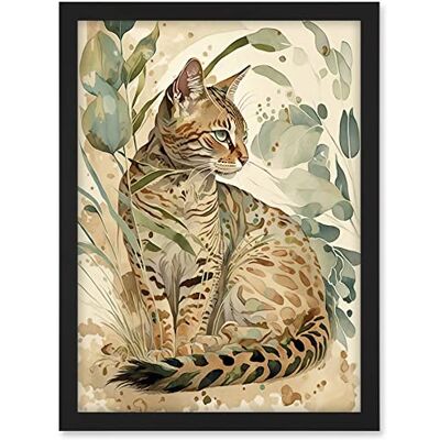 Artery8 Spotted Fur Coat Bengal Cat in Nature Pastel Watercolour Illustration Artwork Framed A3 Wall Art Print Artery8 Spotted Fur Coat Bengal Cat in Nature Pastel Watercolour Illustration Artwork Framed A3 Wall Art Print