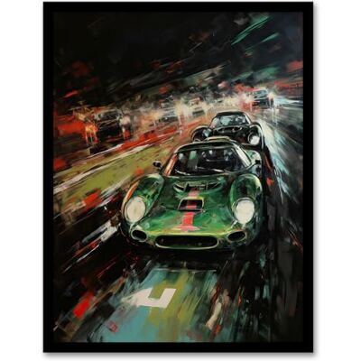 Artery8 Classic Sports Car British Racing Green Night Race Action Painting For Him Fan Man Cave Artwork Framed Wall Art Print 18X24 Inch Artery8 Classic Sports Car British Racing Green Night Race Action Painting For Him Fan Man Cave Artwork Framed Wall Art Print 18X24 Inch