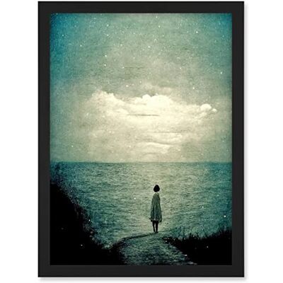 Doppelganger33 LTD Looking Out To Sea Dreamscape Lone Woman Dusk Calm Elegant Panting Artwork Framed A3 Wall Art Print Doppelganger33 LTD Looking Out To Sea Dreamscape Lone Woman Dusk Calm Elegant Panting Artwork Framed A3 Wall Art Print