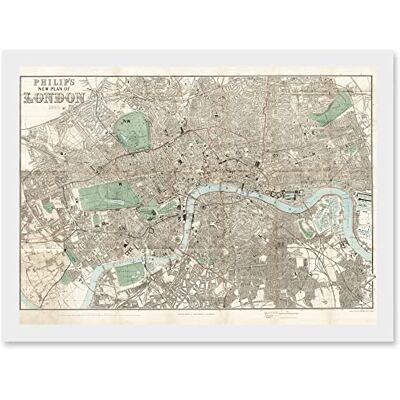 Artery8 - Map Philip 1881 London City England - A4 White - Framed Wall Art Artery8 - Map Philip 1881 London City England - A4 White - Framed Wall Art