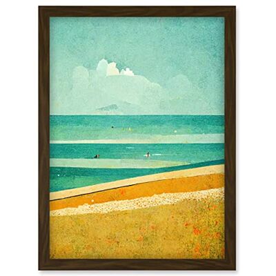 Artery8 - Calm Beach Scene - Ochre Teal - Framed Wall Art Artery8 - Calm Beach Scene - Ochre Teal - Framed Wall Art