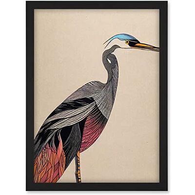Doppelganger33 LTD Abstract Heron Bird Illustration Coral And Teal Hue Illustration Artwork Framed A3 Wall Art Print Doppelganger33 LTD Abstract Heron Bird Illustration Coral And Teal Hue Illustration Artwork Framed A3 Wall Art Print