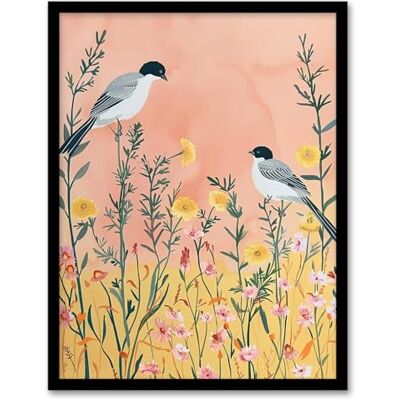 Artery8 Two Chickadee Birds in Pastel Wildflower Field Living Room Artwork Framed Wall Art Print 18X24 Inch Artery8 Two Chickadee Birds in Pastel Wildflower Field Living Room Artwork Framed Wall Art Print 18X24 Inch