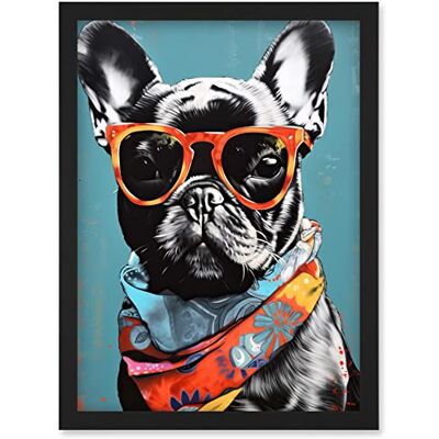 Artery8 - BulldogBandana - A4 - Black - Framed Wall Art Artery8 - BulldogBandana - A4 - Black - Framed Wall Art