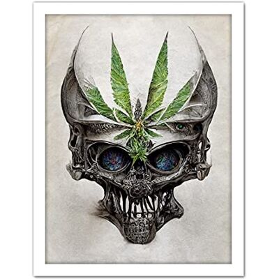Doppelganger33 LTD Alien Skull With Marijuana Leaf Colour Pencil Illustration Artwork Framed Wall Art Print 18X24 Inch Doppelganger33 LTD Alien Skull With Marijuana Leaf Colour Pencil Illustration Artwork Framed Wall Art Print 18X24 Inch