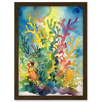 Artery8 - Staghorn Coral Reef Folk Art - Framed Wall Art Artery8 - Staghorn Coral Reef Folk Art - Framed Wall Art