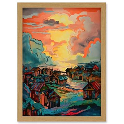 Artery8 - Atmospheric Clouds Over Mono Fishing Village - Framed Artery8 - Atmospheric Clouds Over Mono Fishing Village - Framed