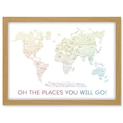 Artery8 World Travel Landmark Line Map Oh The Places You Will Go! Rainbow White Artwork Framed A3 Wall Art Print Artery8 World Travel Landmark Line Map Oh The Places You Will Go! Rainbow White Artwork Framed A3 Wall Art Print