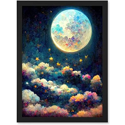 Doppelganger33 LTD Dreamy Night Sky Moon Stars Colourful Clouds Kids Cute Artwork Framed A3 Wall Art Print Doppelganger33 LTD Dreamy Night Sky Moon Stars Colourful Clouds Kids Cute Artwork Framed A3 Wall Art Print