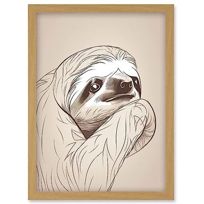 Artery8 - Sloth Line Drawing - A4 - Light Oak - Wall Art Artery8 - Sloth Line Drawing - A4 - Light Oak - Wall Art