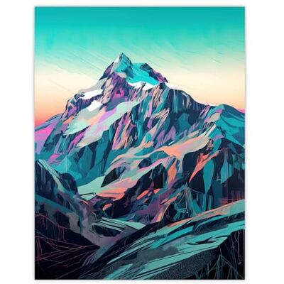Wee Blue Coo Striking K2 Mountain Landscape Pastel Colour Artwork Turquoise Pink Orange Summit Snow Peak Extra Large XL Wall Art Poster Print Wee Blue Coo Striking K2 Mountain Landscape Pastel Colour Artwork Turquoise Pink Orange Summit Snow Peak Extra Large XL Wall Art Poster Print