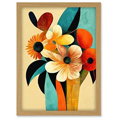 Doppelganger33 LTD Vibrant Modern Abstract Oil Painting Summer Flower Bouquet Teal Orange Artwork Framed A3 Wall Art Print Doppelganger33 LTD Vibrant Modern Abstract Oil Painting Summer Flower Bouquet Teal Orange Artwork Framed A3 Wall Art Print