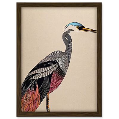 Doppelganger33 LTD Abstract Heron Bird Illustration Coral And Teal Hue Illustration Artwork Framed A3 Wall Art Print Doppelganger33 LTD Abstract Heron Bird Illustration Coral And Teal Hue Illustration Artwork Framed A3 Wall Art Print