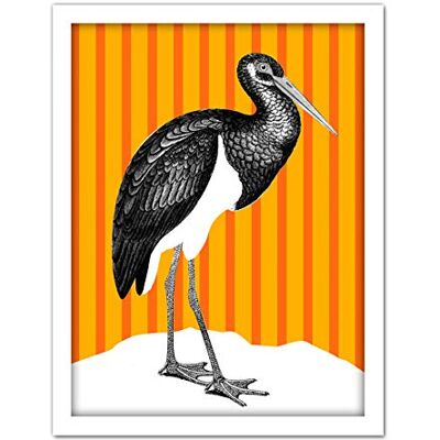Wee Blue Coo Tall Birds On Stripes Black Stork Orange Artwork Framed Wall Art Print 18X24 Inch Wee Blue Coo Tall Birds On Stripes Black Stork Orange Artwork Framed Wall Art Print 18X24 Inch