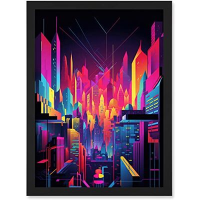 Artery8 - Neon Light Colour Abstract Metropolis Cityscape - Black - A4 - Framed Wall Art Artery8 - Neon Light Colour Abstract Metropolis Cityscape - Black - A4 - Framed Wall Art