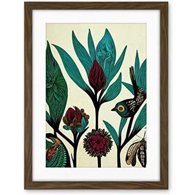 Wee Blue Coo Abstract Folk Art Leaves Flowers Birds Vintage Style Green Burgundy Cream Black Artwork Framed Wall Art Print 18X24 Inch Wee Blue Coo Abstract Folk Art Leaves Flowers Birds Vintage Style Green Burgundy Cream Black Artwork Framed Wall Art Print 18X24 Inch