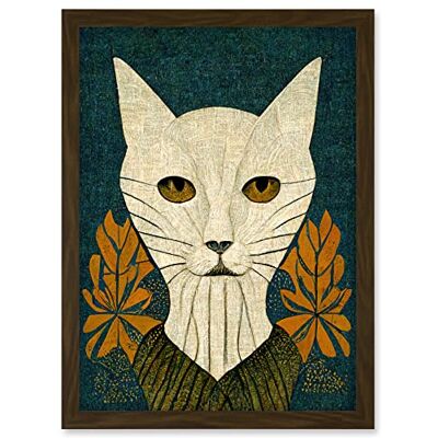 Doppelganger33 LTD Elegant Cat Illustration William Morris Style Teal Mustard Artwork Framed A3 Wall Art Print Doppelganger33 LTD Elegant Cat Illustration William Morris Style Teal Mustard Artwork Framed A3 Wall Art Print