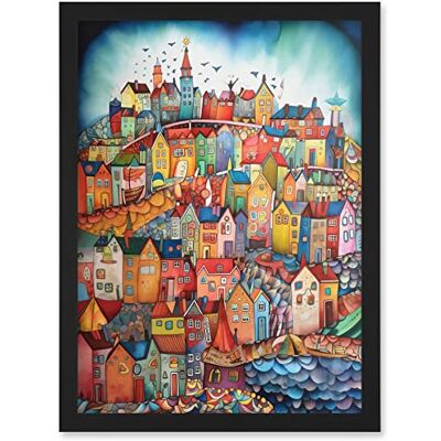 Artery8 - Abstract Fishing Village - Black - Framed Wall Art Artery8 - Abstract Fishing Village - Black - Framed Wall Art
