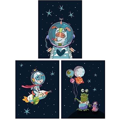 Wee Blue Coo - Astronaut Boy Pack 3 - Wall Art Print Set Wee Blue Coo - Astronaut Boy Pack 3 - Wall Art Print Set