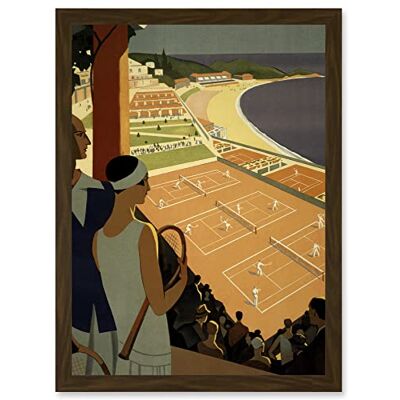 Artery8 - Monte Carlo Monaco Tennis Vintage Advert Artwork - Brown - Framed Wall Art Print Artery8 - Monte Carlo Monaco Tennis Vintage Advert Artwork - Brown - Framed Wall Art Print