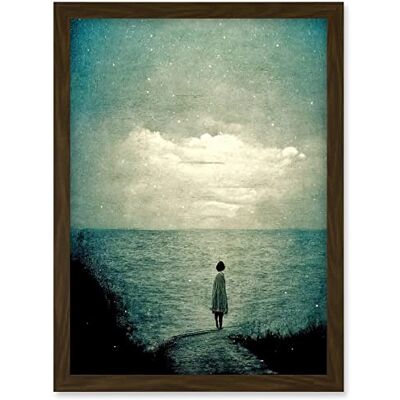 Doppelganger33 LTD Looking Out To Sea Dreamscape Lone Woman Dusk Calm Elegant Panting Artwork Framed A3 Wall Art Print Doppelganger33 LTD Looking Out To Sea Dreamscape Lone Woman Dusk Calm Elegant Panting Artwork Framed A3 Wall Art Print