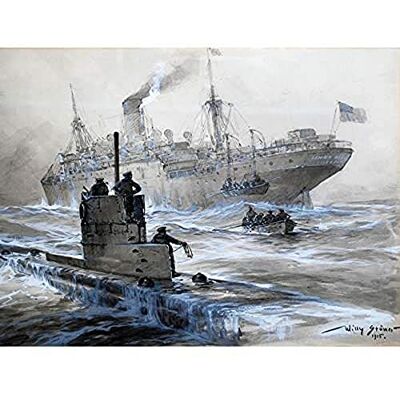 Fine Art Prints Stower War WWI Uboat Sinking Linda Blanche Liverpool 1915 Painting Art Print Canvas Premium Wall Decor Poster Mural Fine Art Prints Stower War WWI Uboat Sinking Linda Blanche Liverpool 1915 Painting Art Print Canvas Premium Wall Decor Poster Mural