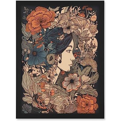 Artery8 - Woman Floral Profile - Black - A4 Artery8 - Woman Floral Profile - Black - A4