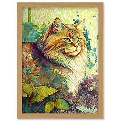 Artery8 - Siberian Cat in Nature - Vibrant Portrait - Framed - Wall Art Print Artery8 - Siberian Cat in Nature - Vibrant Portrait - Framed - Wall Art Print